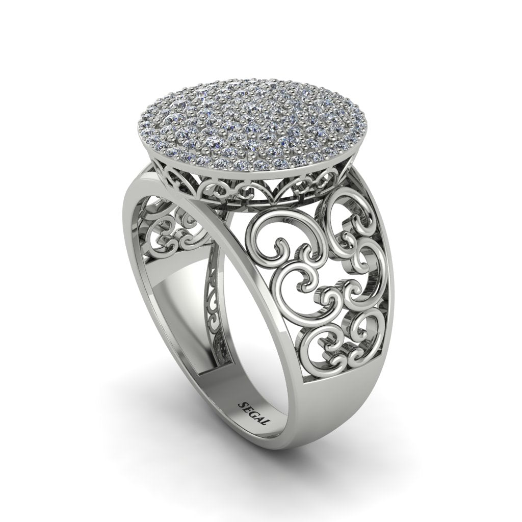 Diamond Signet Filigree Pave Engagement Ring - Rylie No. 3