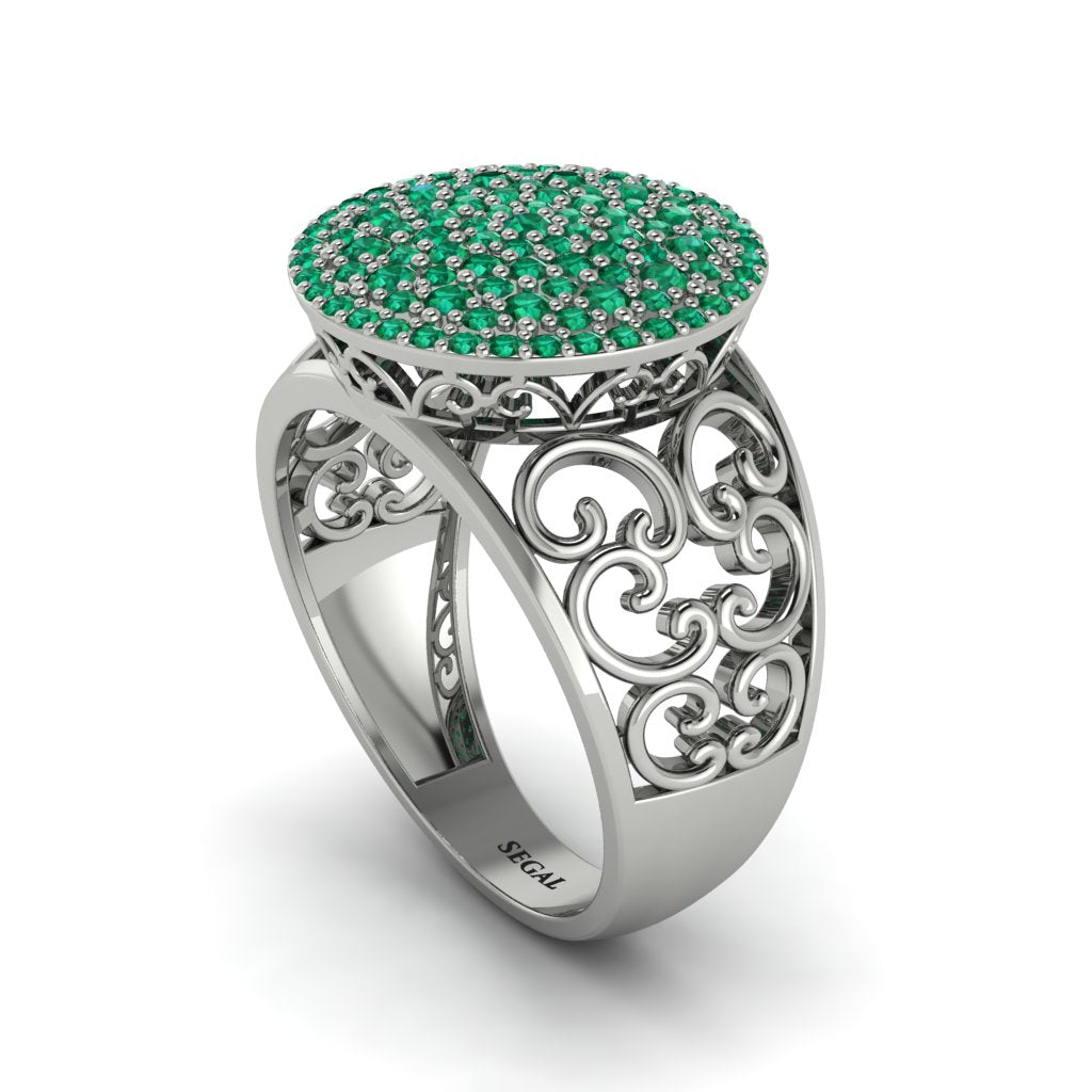 Emerald Signet Filigree Pave Engagement Ring - Rylie No. 6