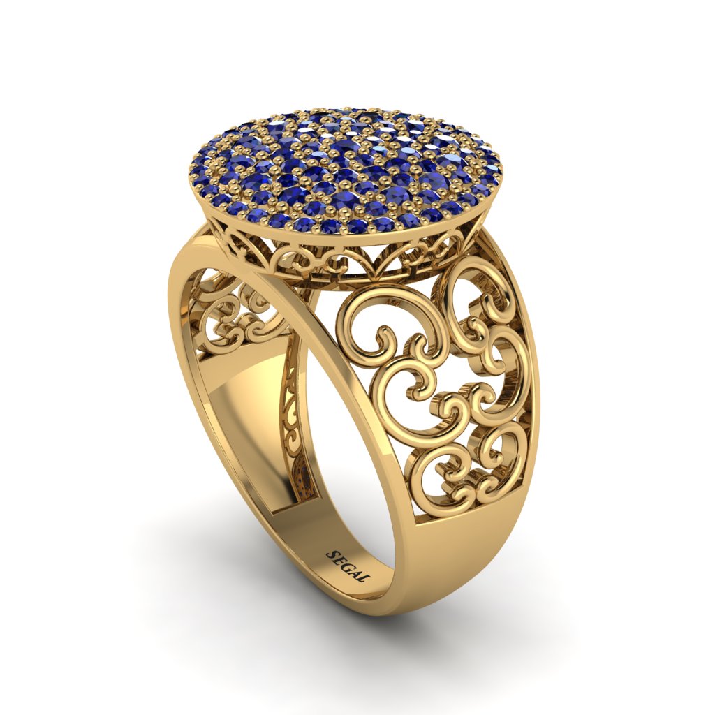 Sapphire Signet Filigree Pave Engagement Ring - Rylie No. 13