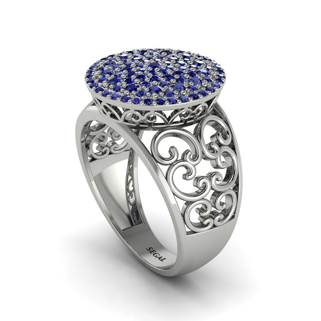 Sapphire Signet Filigree Pave Engagement Ring - Rylie No. 15