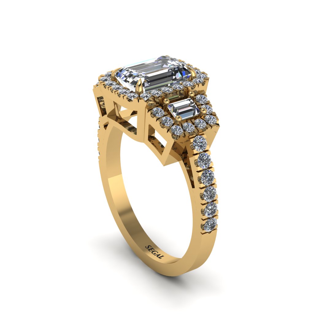 Diamond Three Halo Radiance Engagement Ring - Emely No. 1