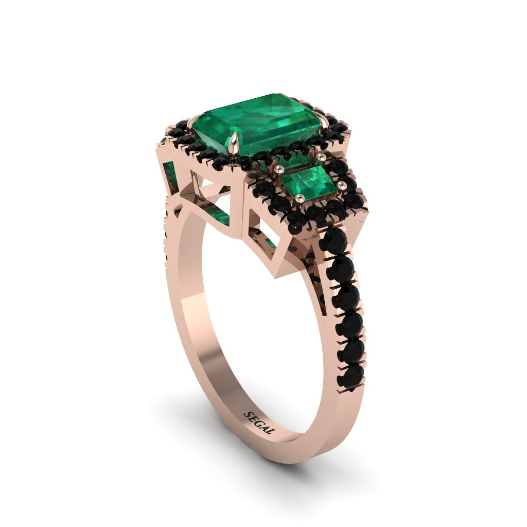 Emerald Three Halo Radiance Engagement Ring - Emely No. 35