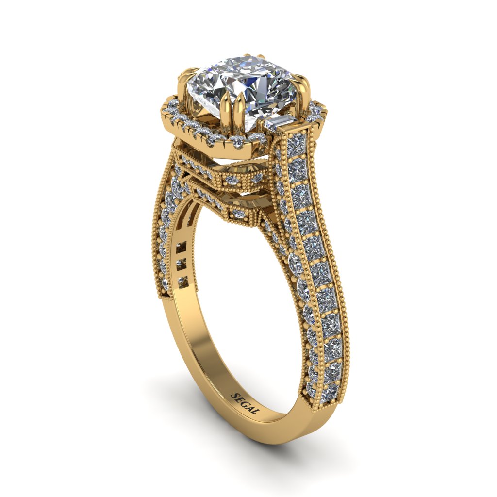 Diamond Three Halo Milgrain Engagement Ring - Mira No. 1