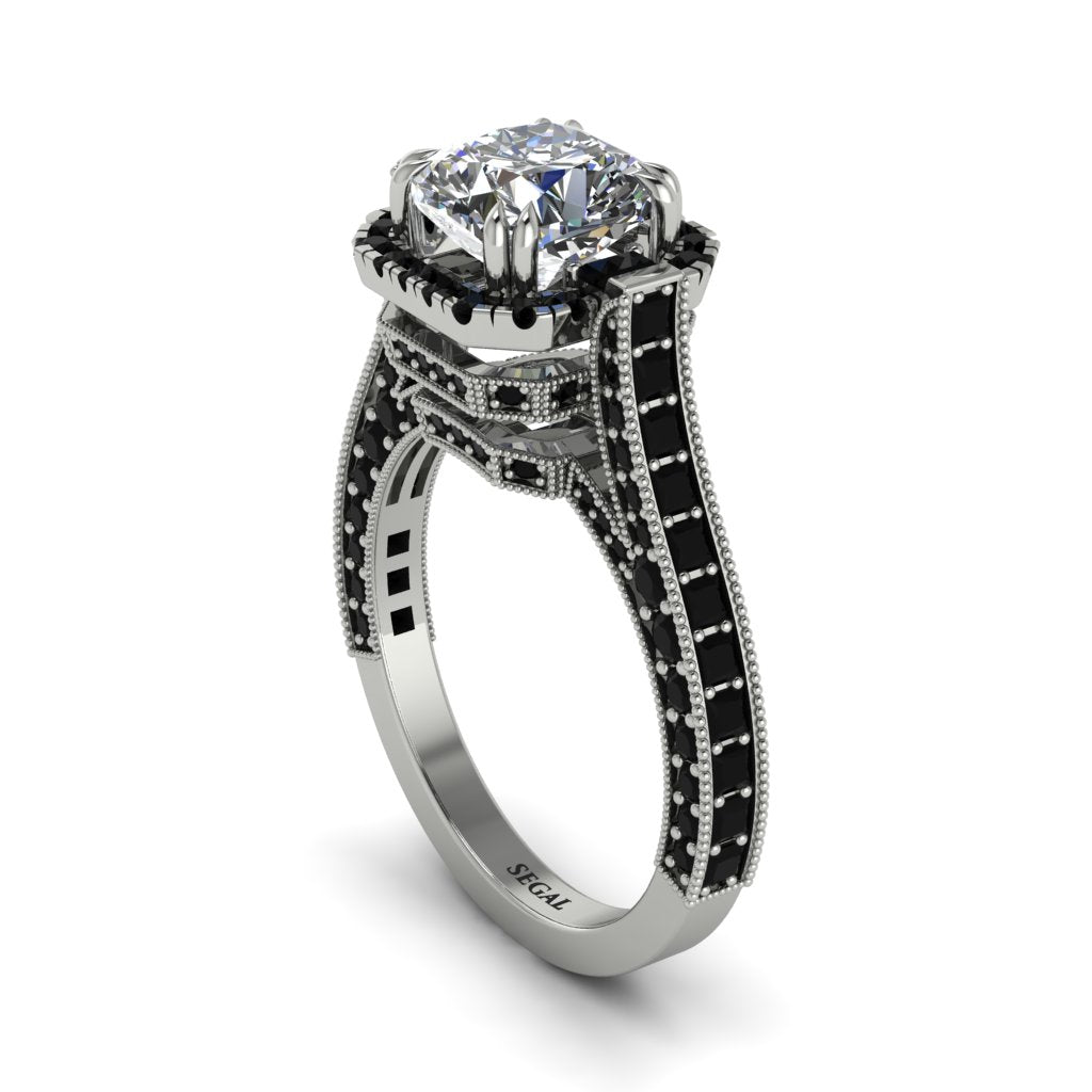 Diamond Three Halo Milgrain Engagement Ring - Mira No. 33