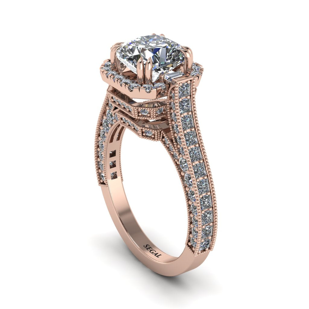 Diamond Three Halo Milgrain Engagement Ring - Mira No. 2