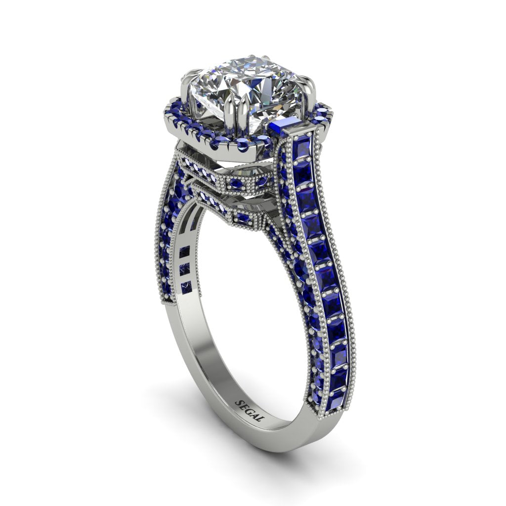 Diamond Three Halo Milgrain Engagement Ring - Mira No. 63