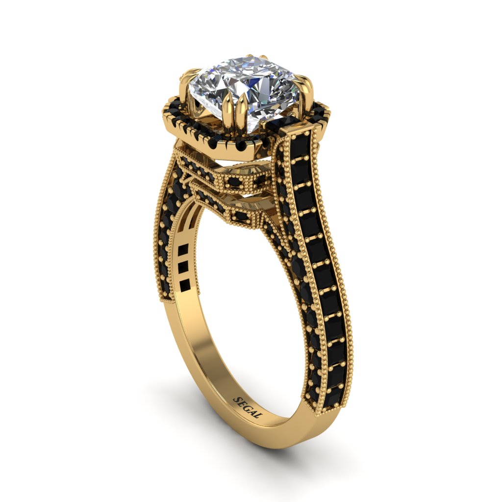 Diamond Three Halo Milgrain Engagement Ring - Mira No. 31