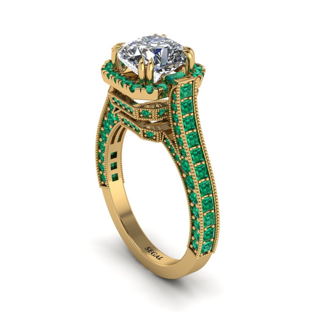 Diamond Three Halo Milgrain Engagement Ring - Mira No. 16