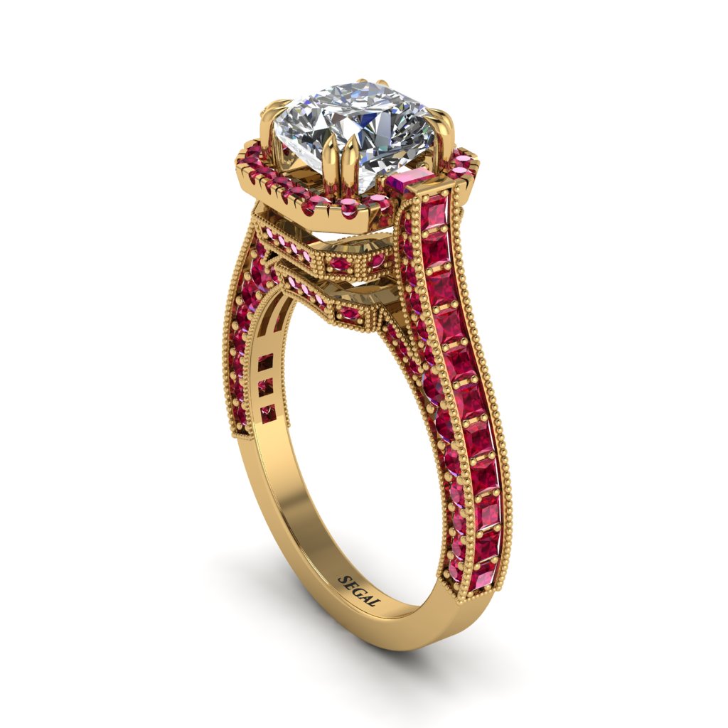 Diamond Three Halo Milgrain Engagement Ring - Mira No. 46