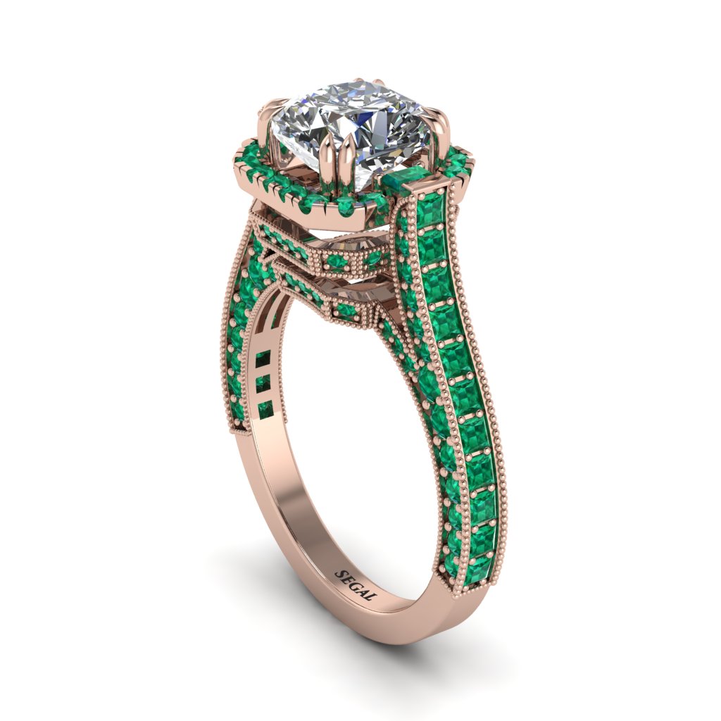 Diamond Three Halo Milgrain Engagement Ring - Mira No. 17