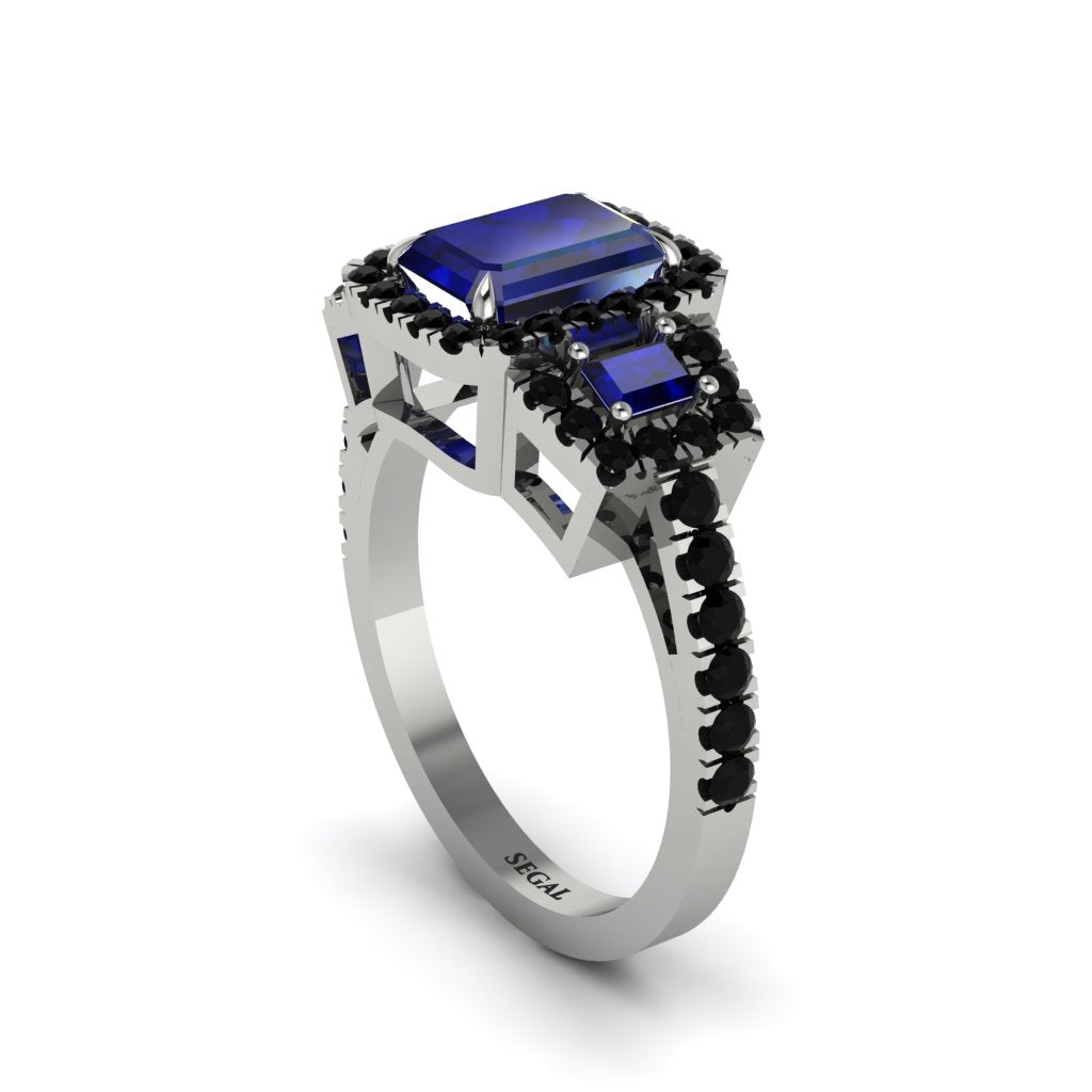 Sapphire Three Halo Radiance Engagement Ring - Emely No. 45