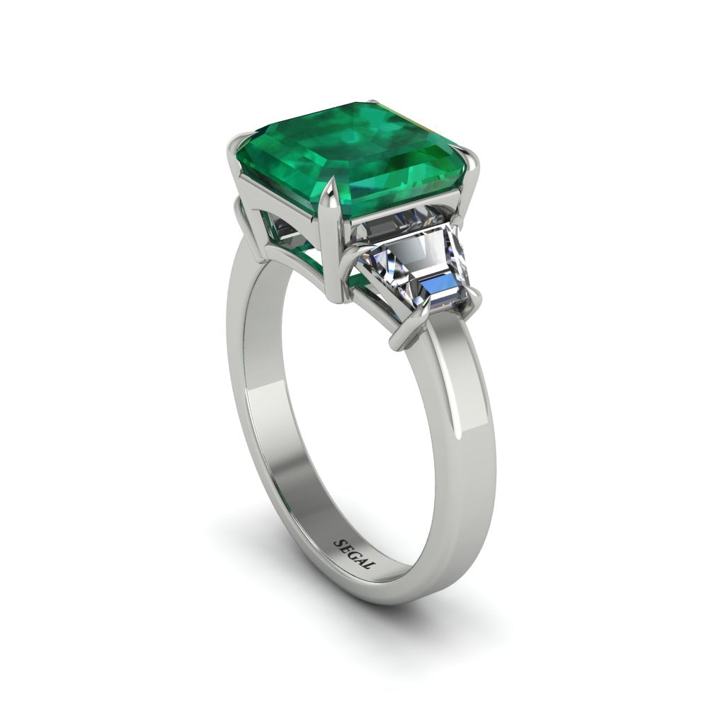 Three Stone Emerald Engagement Ring - Bethany No. 6