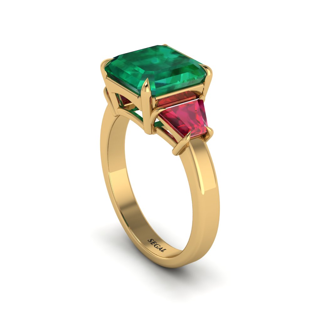 Three Stone Emerald Engagement Ring - Bethany No. 49