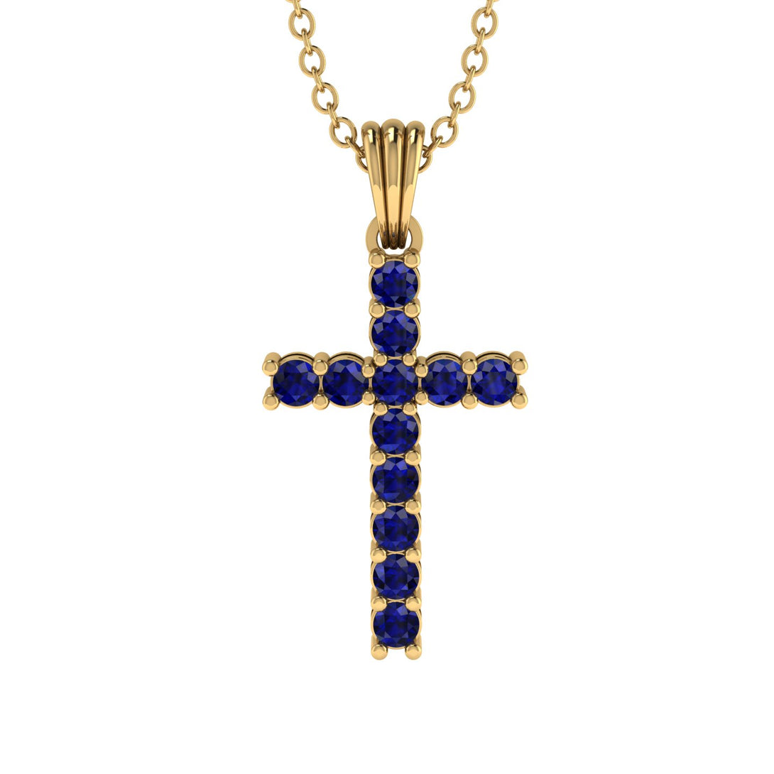 Timeless Classic Sapphire Gold Cross Necklace - Ezekiel No. 13