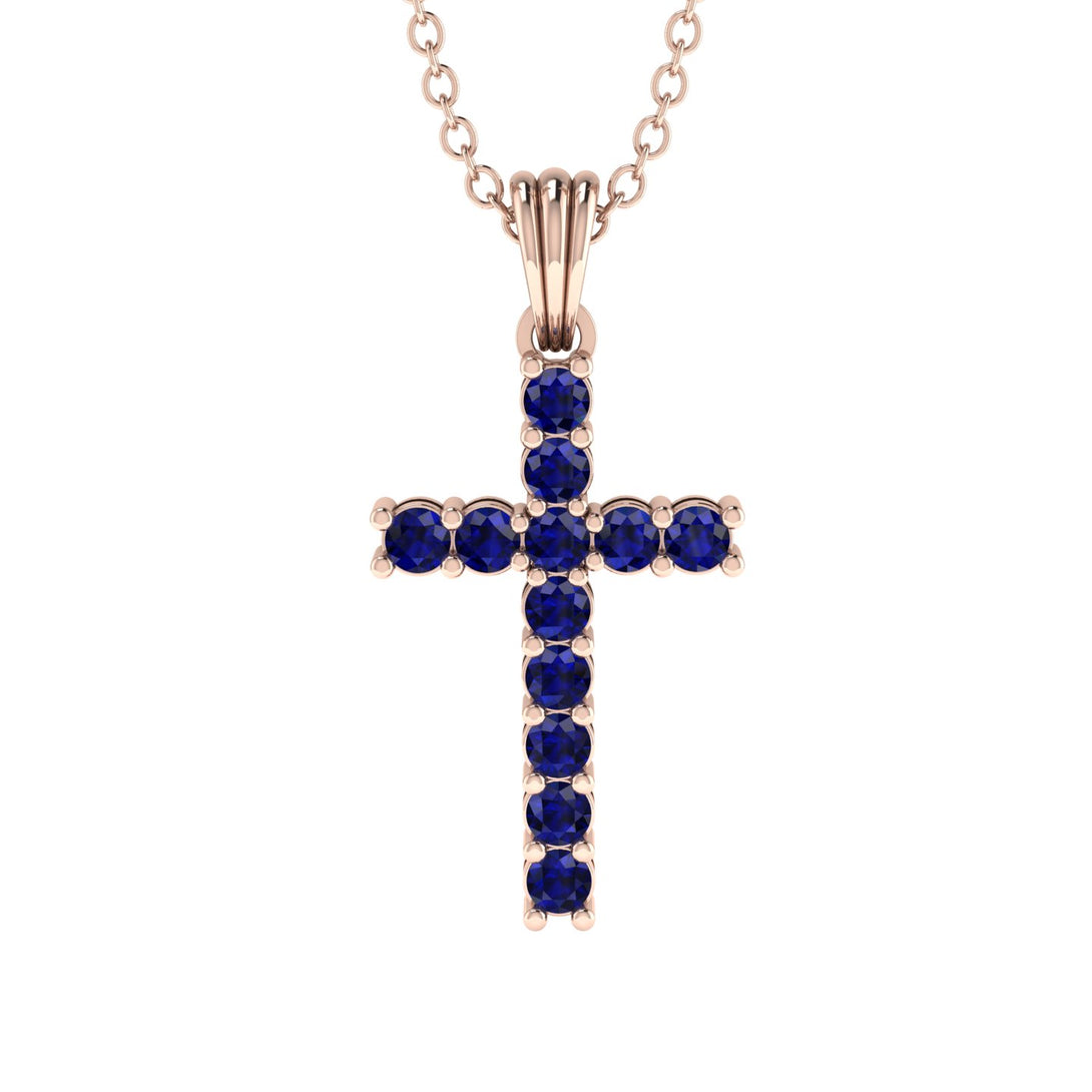 Timeless Classic Sapphire Gold Cross Necklace - Ezekiel No. 14
