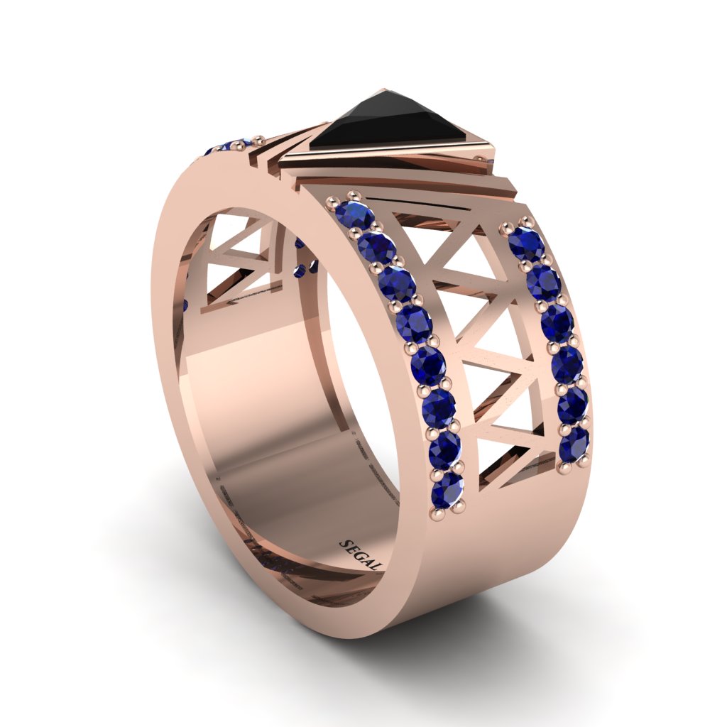 Triangle Cut Black Diamond Men's Architectural Ring - Levi No. 68 ...