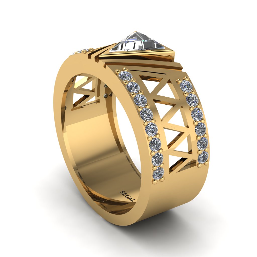 Triangle Cut Diamond Men's Architectural Ring - Levi No. 1