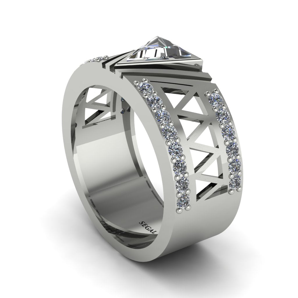 Triangle Cut Diamond Men's Architectural Ring - Levi No. 3