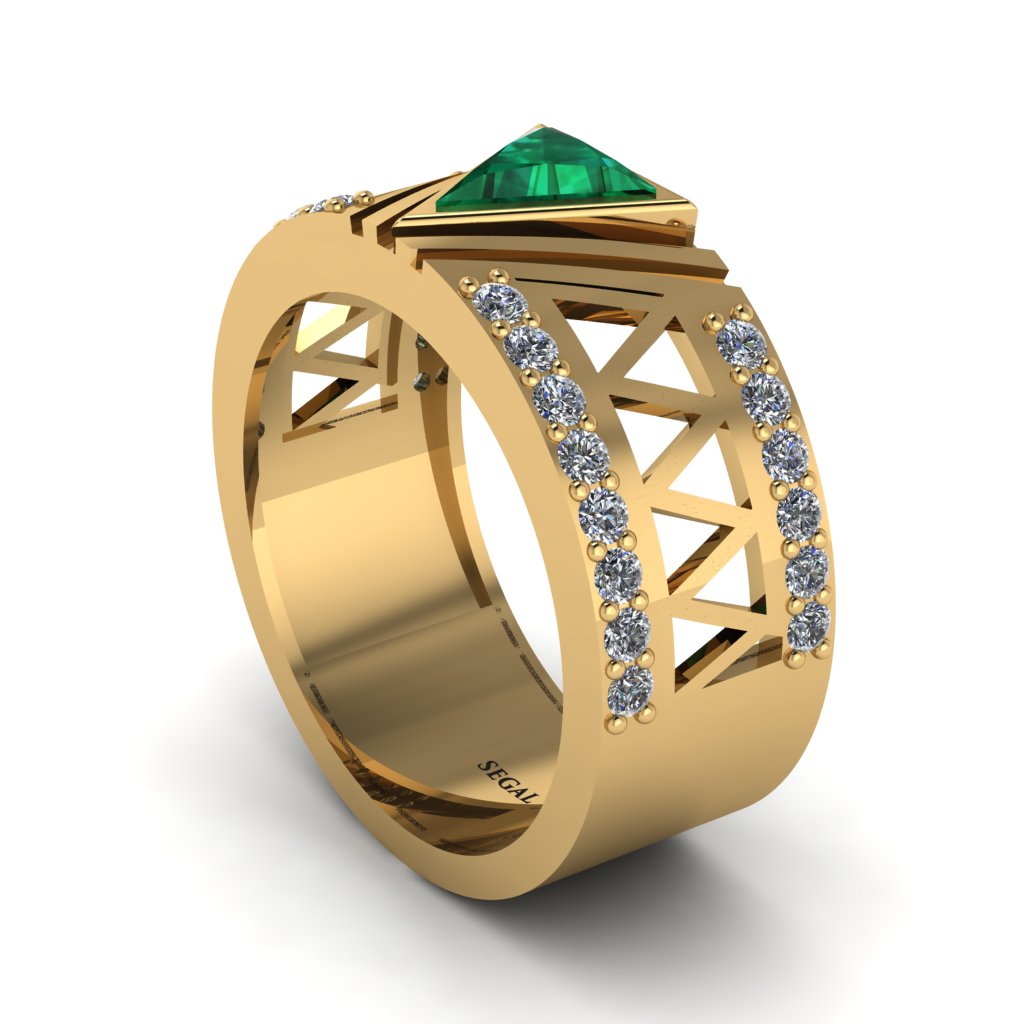 Triangle Cut Emerald Men's Architectural Ring - Levi No. 4