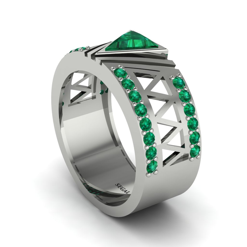 Triangle Cut Emerald Men's Architectural Ring - Levi No. 21