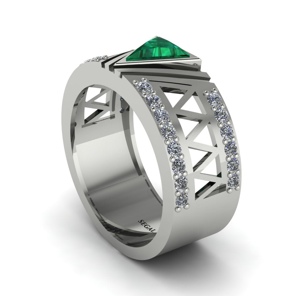 Triangle Cut Emerald Men's Architectural Ring - Levi No. 6