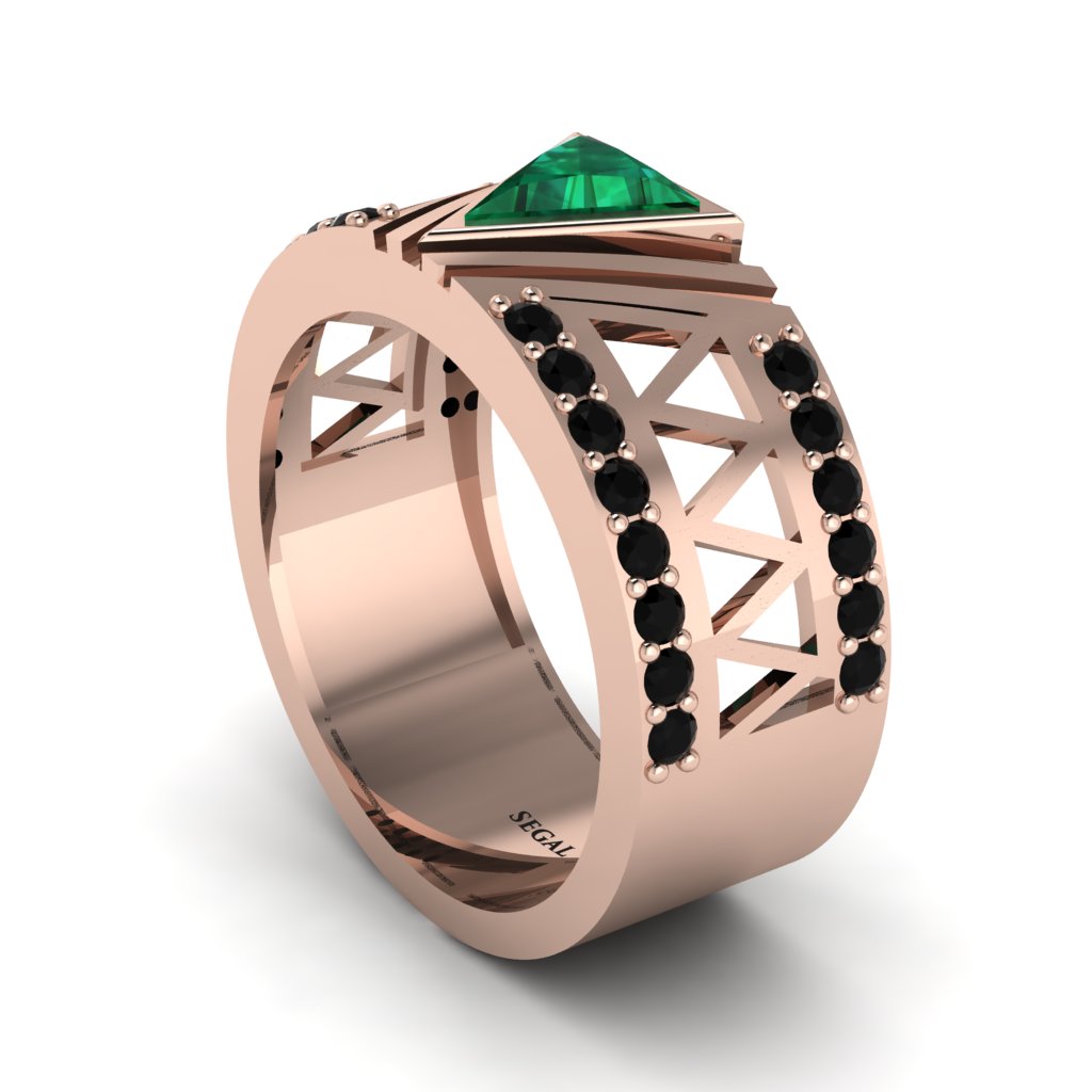 Triangle Cut Emerald Men's Architectural Ring - Levi No. 35
