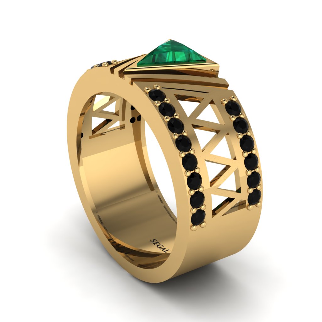 Triangle Cut Emerald Men's Architectural Ring - Levi No. 34
