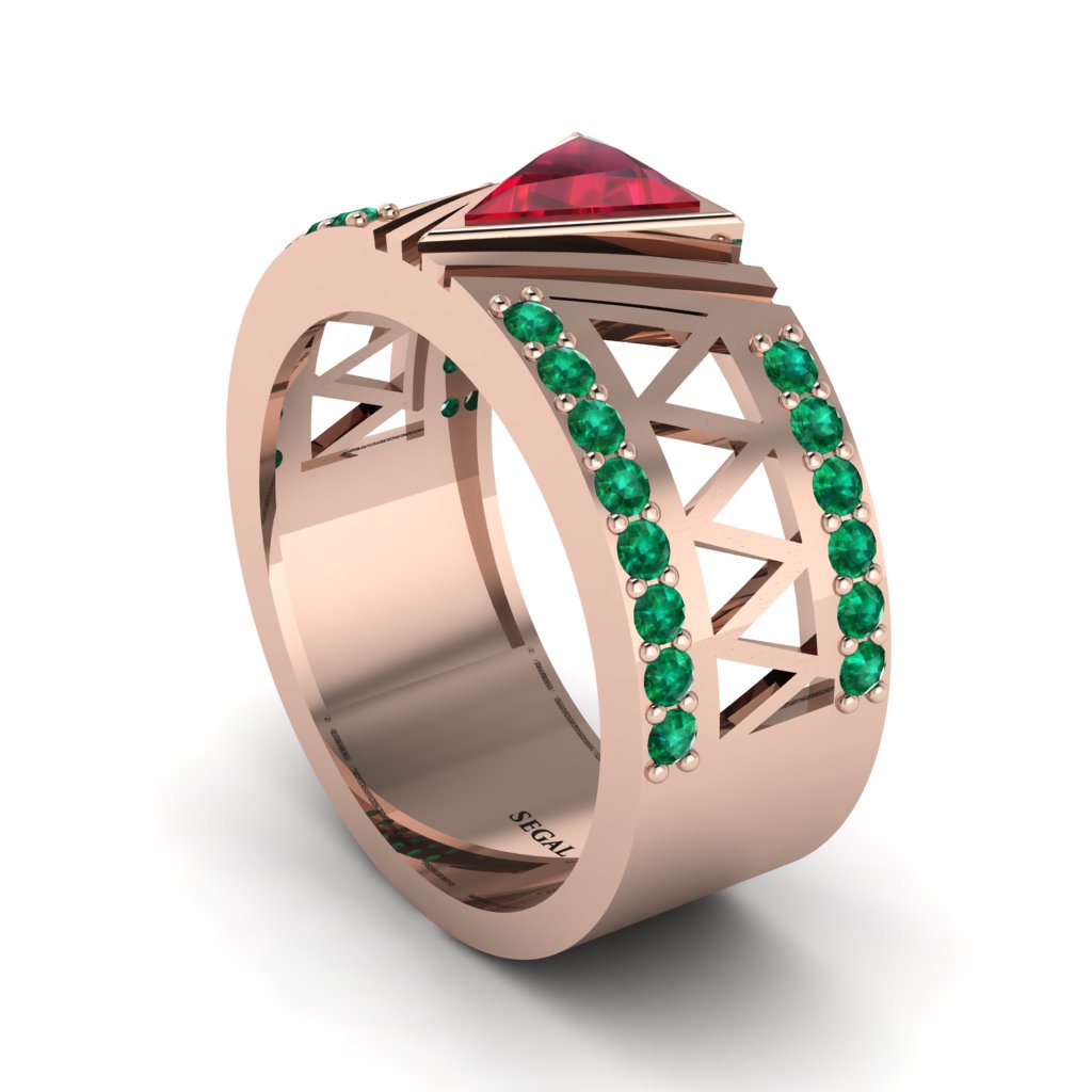 Triangle Cut Ruby Men's Architectural Ring - Levi No. 26