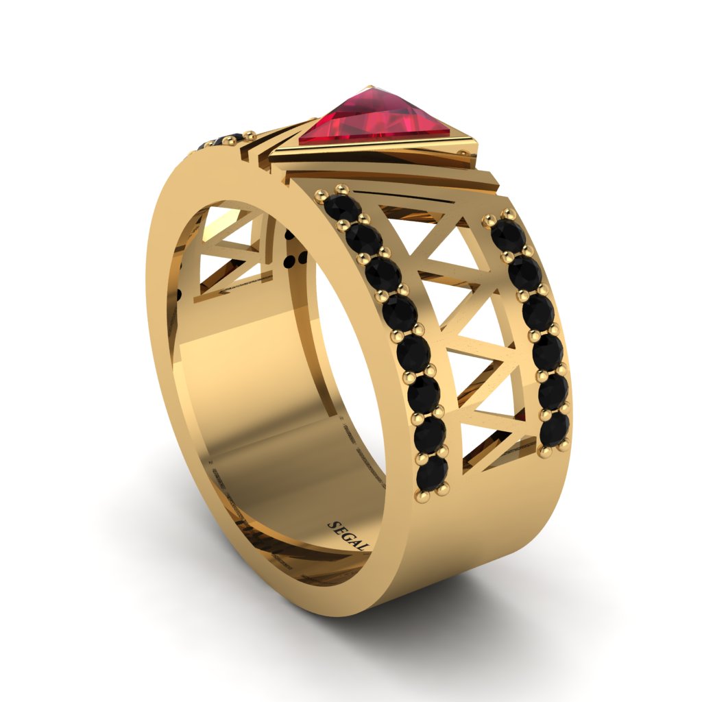 Triangle Cut Ruby Men's Architectural Ring - Levi No. 40