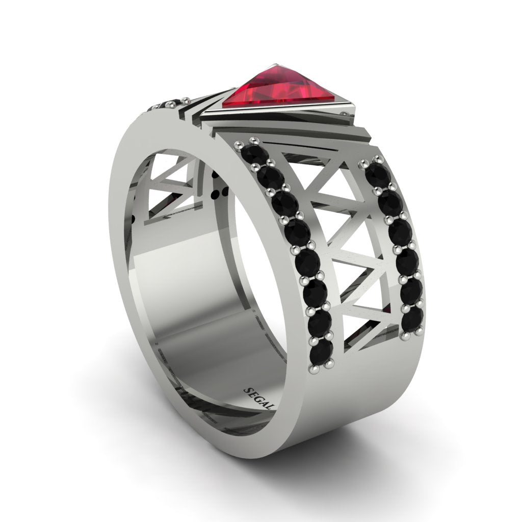 Triangle Cut Ruby Men's Architectural Ring - Levi No. 42