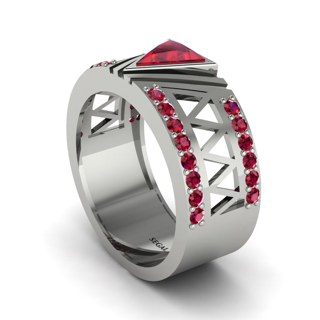 Triangle Cut Ruby Men's Architectural Ring - Levi No. 57