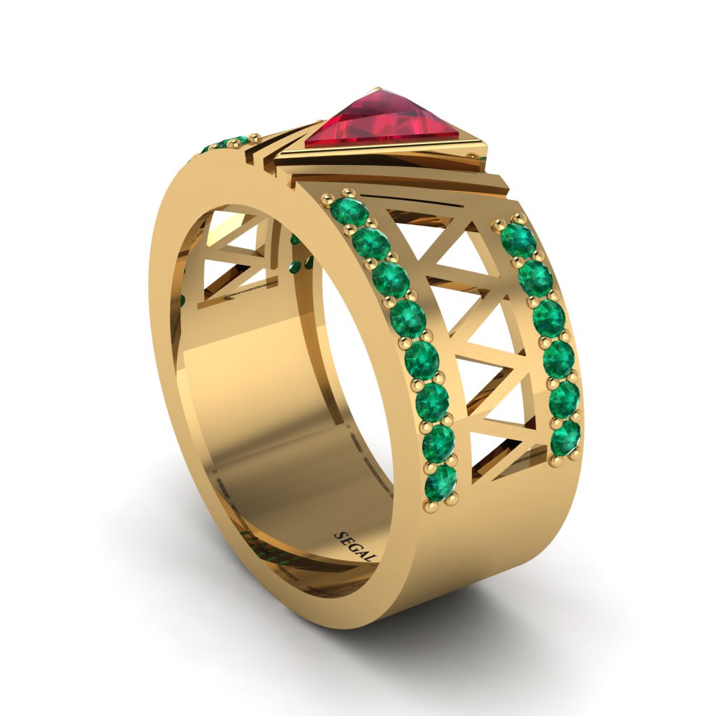 Triangle Cut Ruby Men's Architectural Ring - Levi No. 25