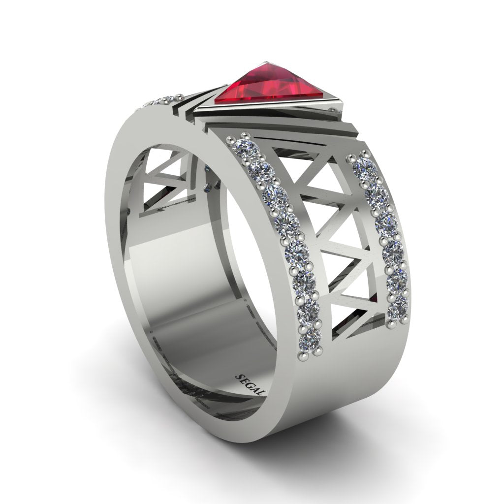 Triangle Cut Ruby Men's Architectural Ring - Levi No. 12