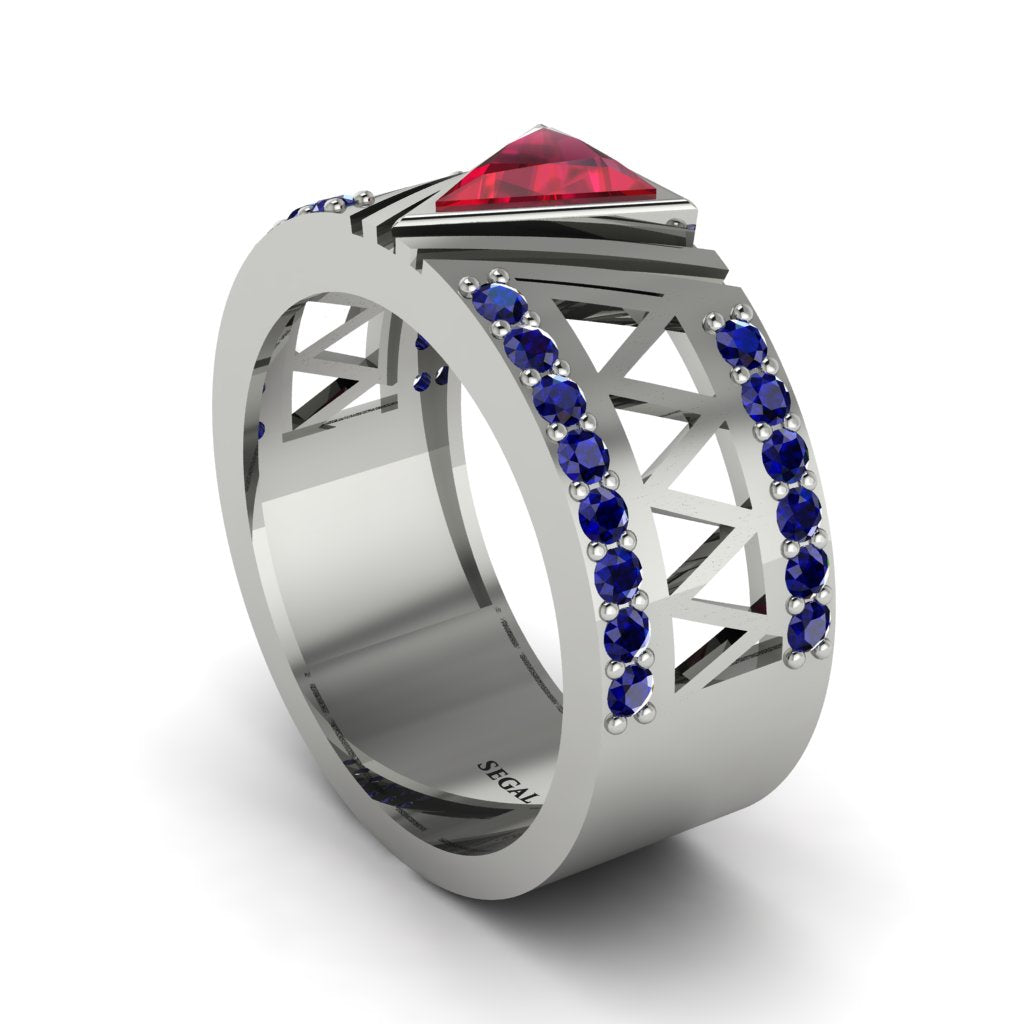 Triangle Cut Ruby Men's Architectural Ring - Levi No. 72