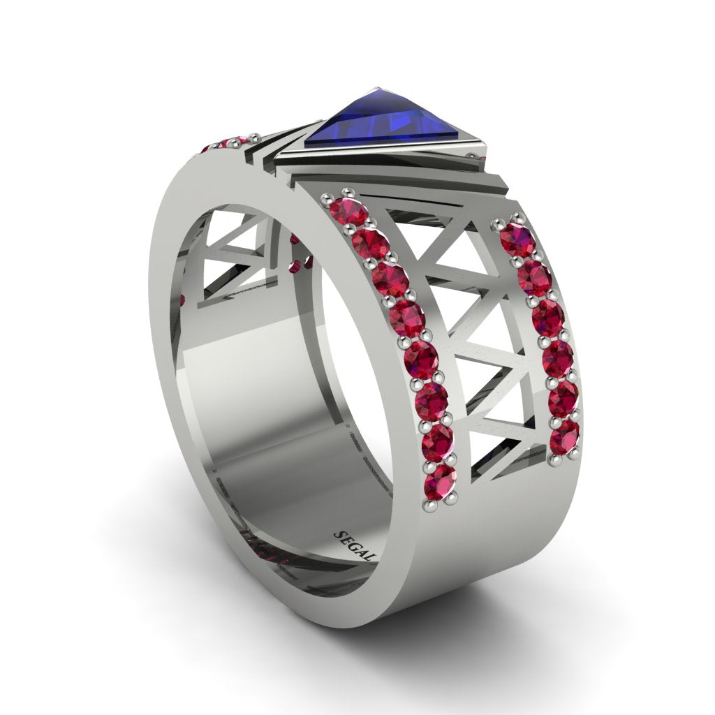 Triangle Cut Sapphire Men's Architectural Ring - Levi No. 60