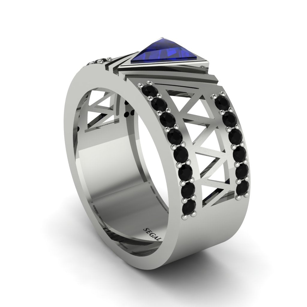 Triangle Cut Sapphire Men's Architectural Ring - Levi No. 45