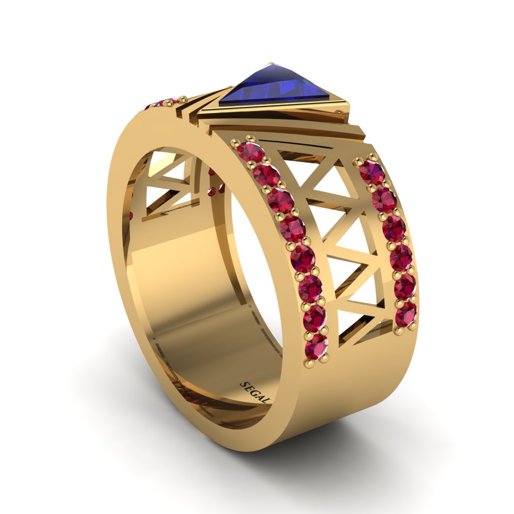Triangle Cut Sapphire Men's Architectural Ring - Levi No. 58