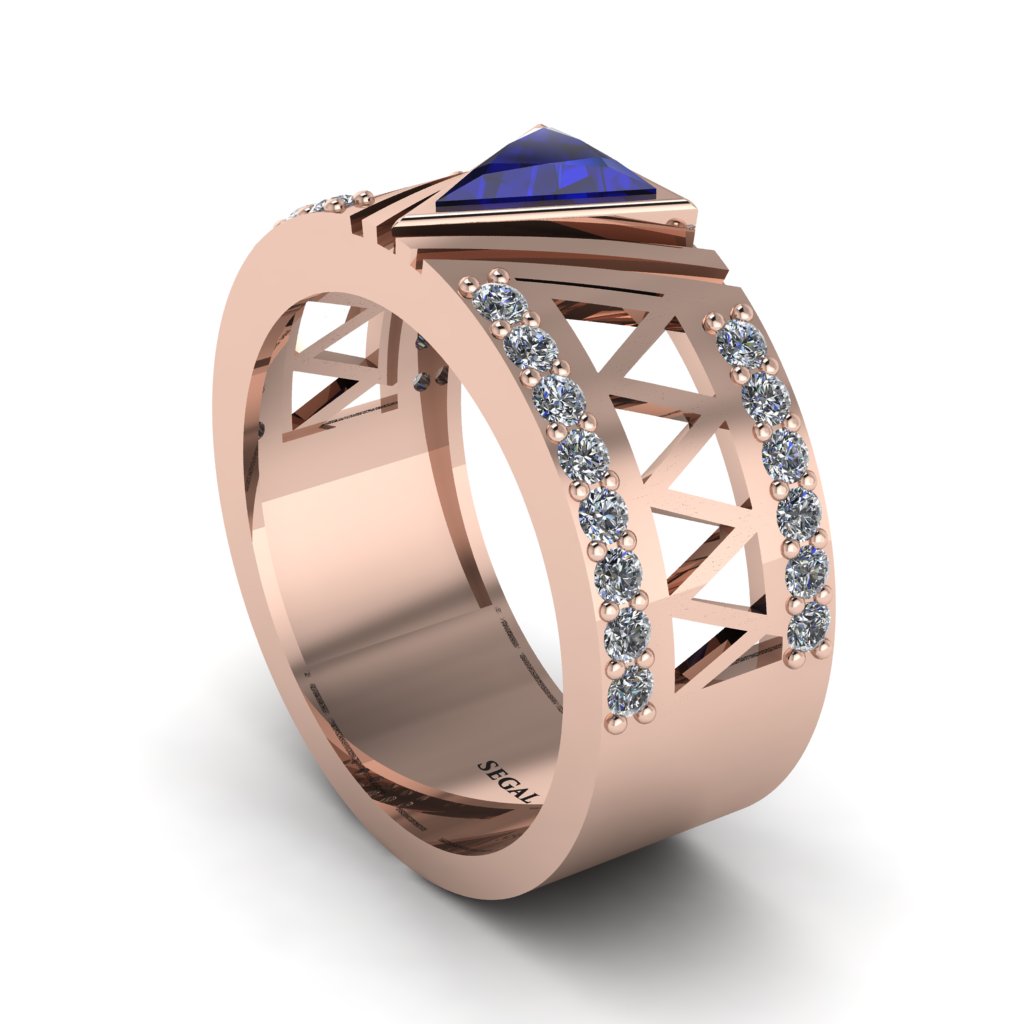 Triangle Cut Sapphire Men's Architectural Ring - Levi No. 14