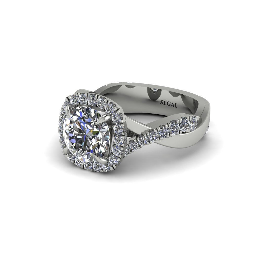 Emerald Twist Shank Halo Engagement Ring - Cheyenne No. 4