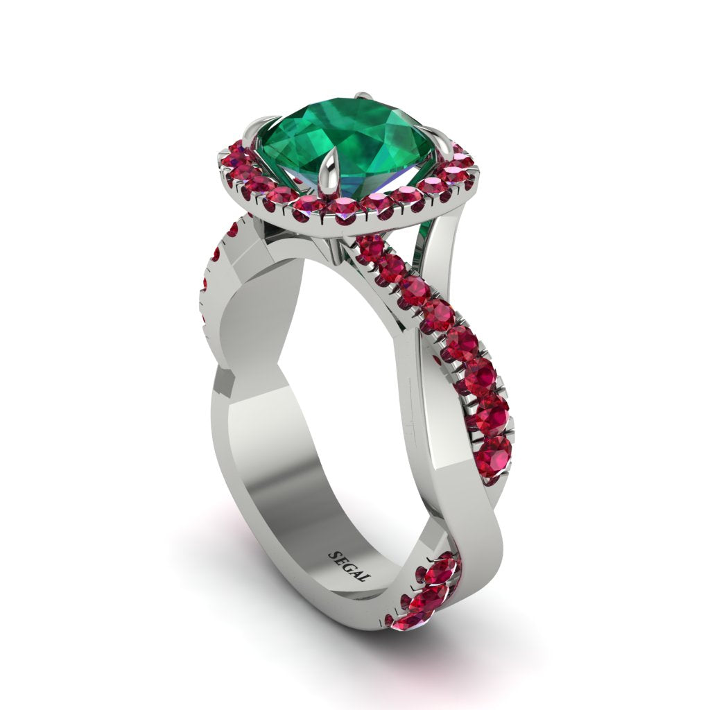 Emerald Twist Shank Halo Engagement Ring - Cheyenne No. 51