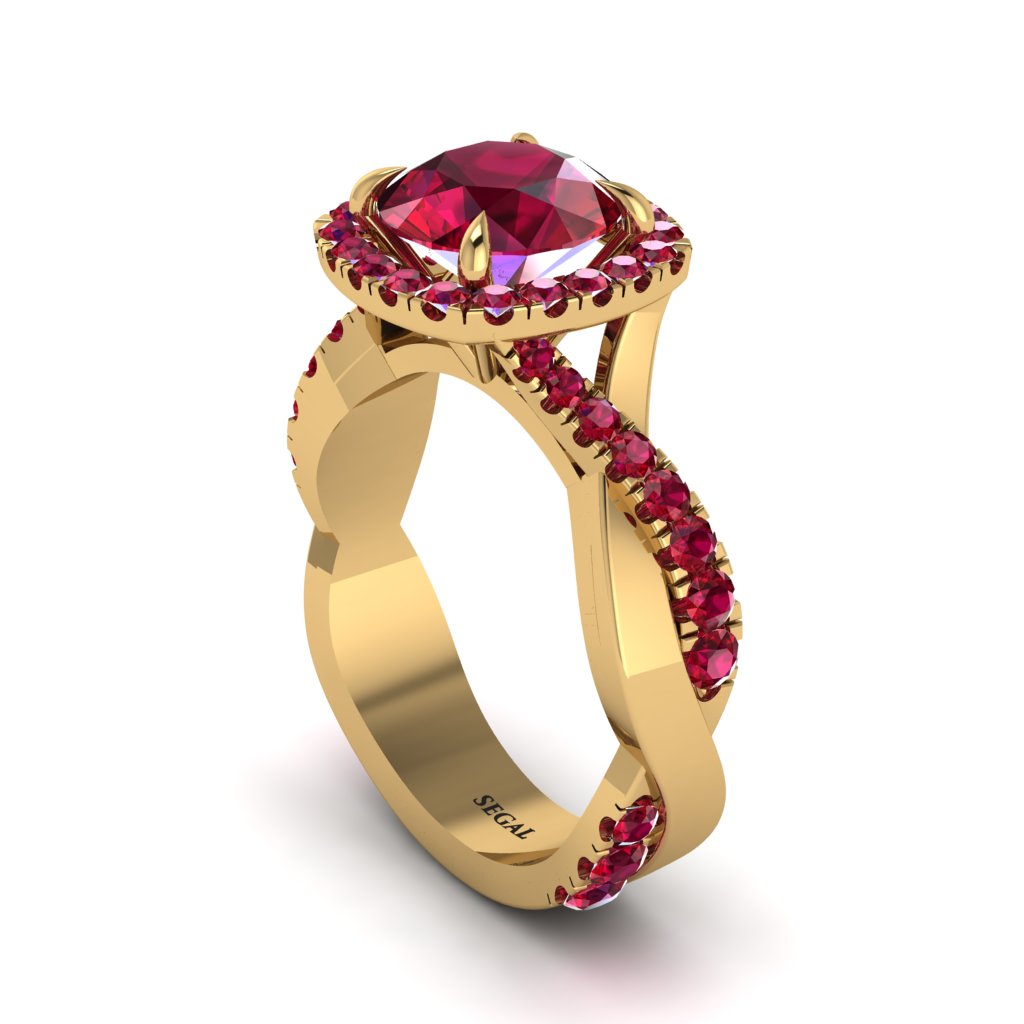 Ruby Twist Shank Halo Engagement Ring - Cheyenne No. 55