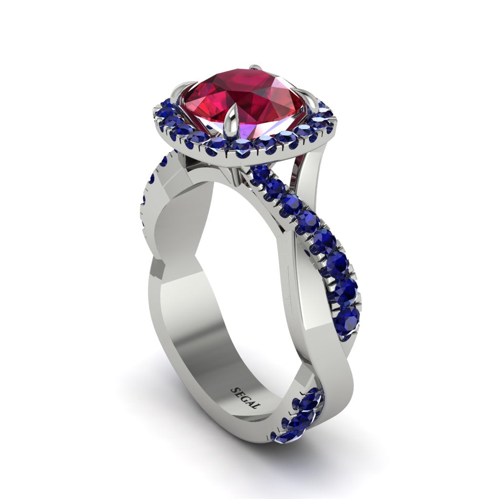 Ruby Twist Shank Halo Engagement Ring - Cheyenne No. 72