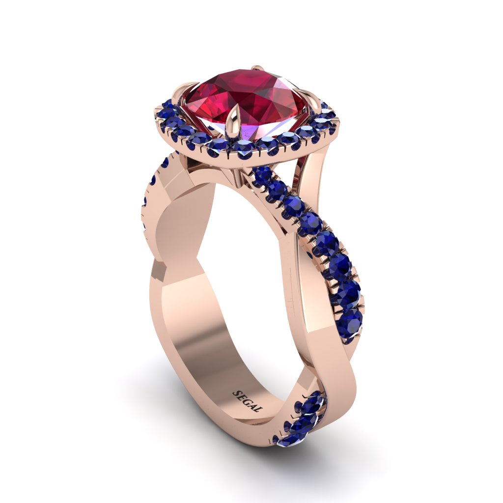 Ruby Twist Shank Halo Engagement Ring - Cheyenne No. 71