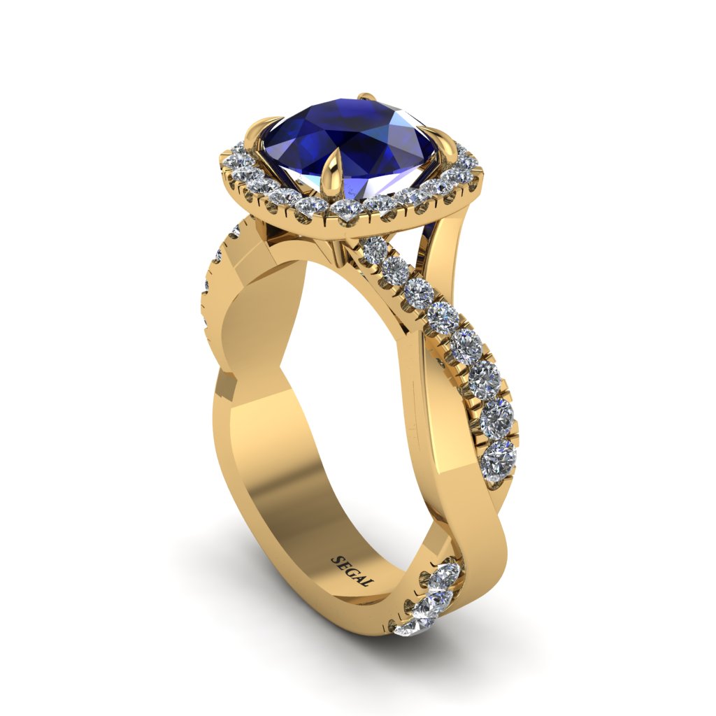 Sapphire Twist Shank Halo Engagement Ring - Cheyenne No. 13