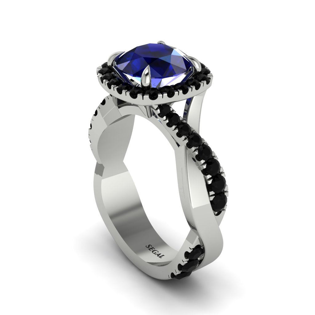 Sapphire Twist Shank Halo Engagement Ring - Cheyenne No. 45