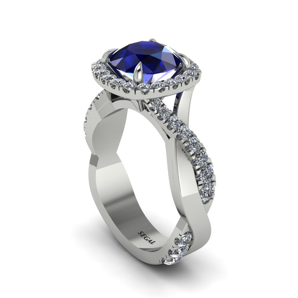 Sapphire Twist Shank Halo Engagement Ring - Cheyenne No. 15