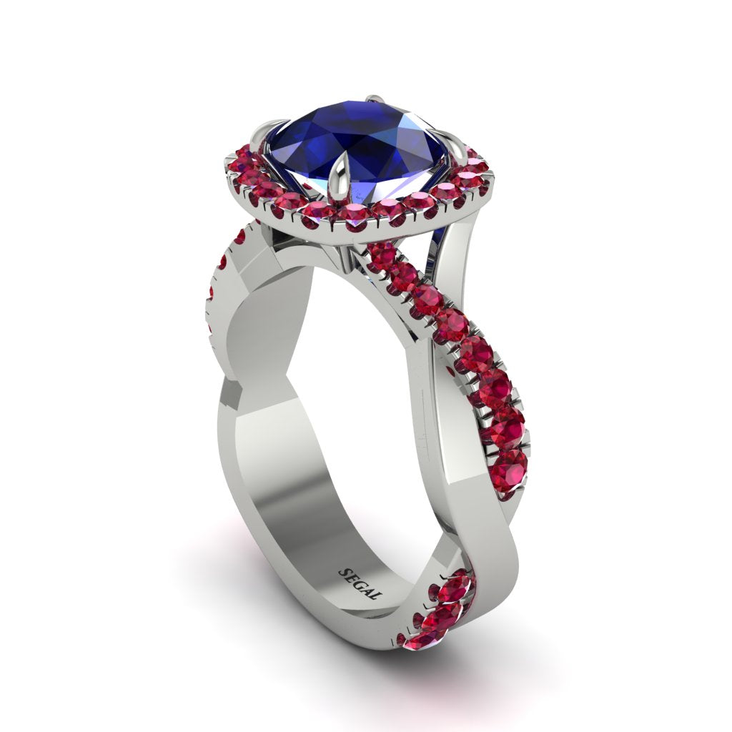 Sapphire Twist Shank Halo Engagement Ring - Cheyenne No. 60
