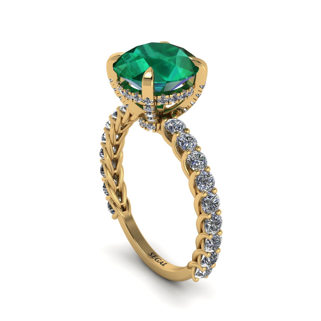 Emerald Twisted Band Halo Engagement Ring - Avianna No. 4