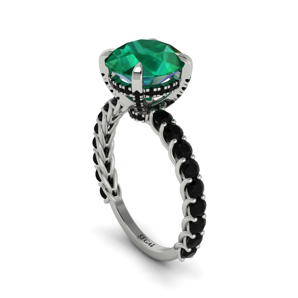 Emerald Twisted Band Halo Engagement Ring - Avianna No. 36