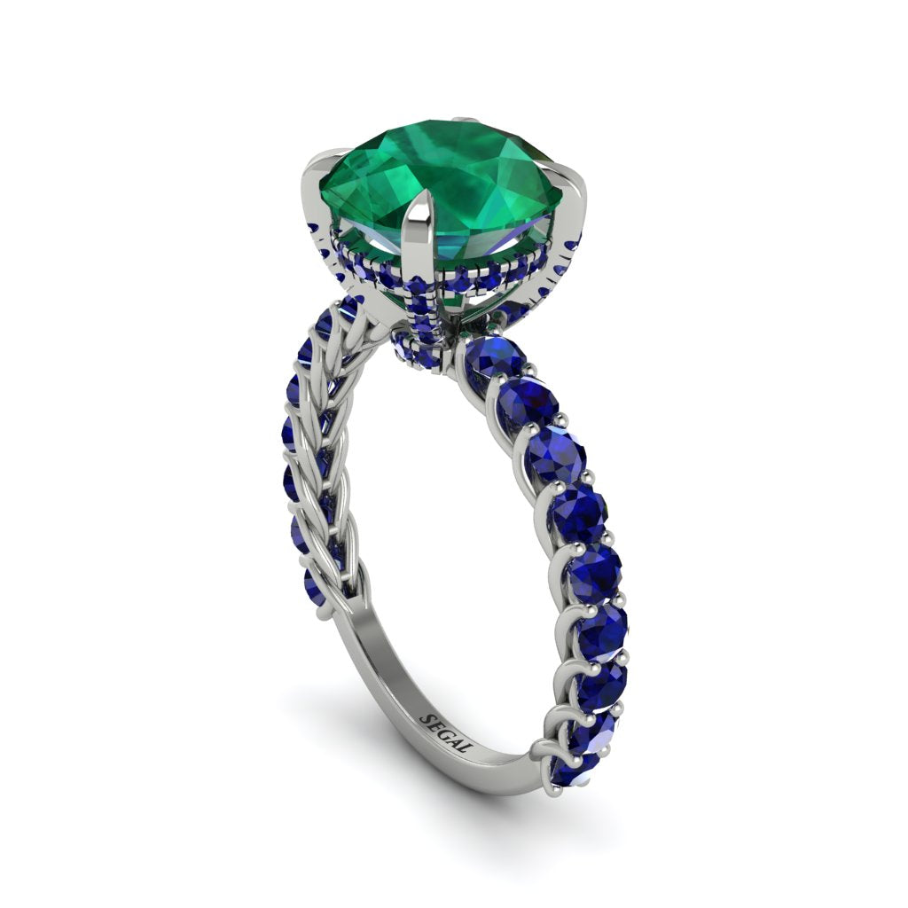 Emerald Twisted Band Halo Engagement Ring - Avianna No. 66